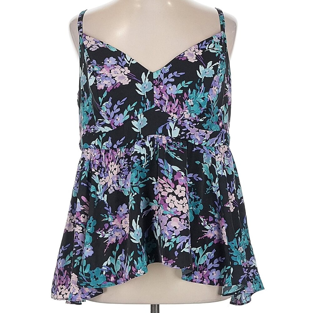 torrid Purple & Blue Floral Vneck Peplum High Low Tank Top boho